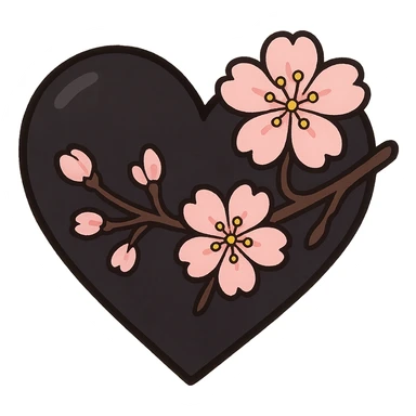 goth sakura heart, black heart with sakura branch and blossoms, pink highlights, playful and sweet sticker