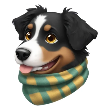 Small black australian shepherd dog wearing a scarf sticker