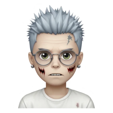 zombie boy with spiky emo hair and white shirt and round earring and glasses sticker