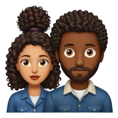 Dark brown skin man with a light beard and a curly   fade haircut with dark brown eyes with a brown  brown Latina woman with dark wavy hair  sticker