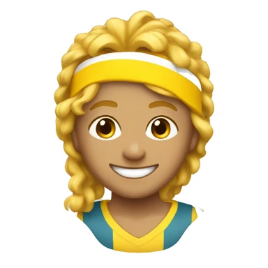 A happy yellow ball with a wavy mullet hairstyle with a sports headband sticker