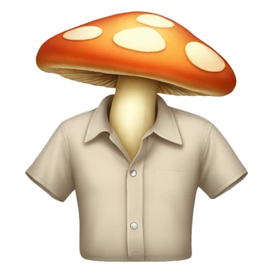The mushroom wears a shirt sticker