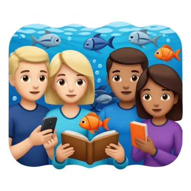 des gens qui lisent un panneau afin d'en apprendre plus sur la vie marine  sticker