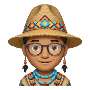 cute Indigenous tribal male character portrait, head and shoulders only, wearing glasses, stylish hat, friendly smile, colorful tribal patterns, 3D cartoon, mobile game icon style, clean background, no text, no watermark
 sticker