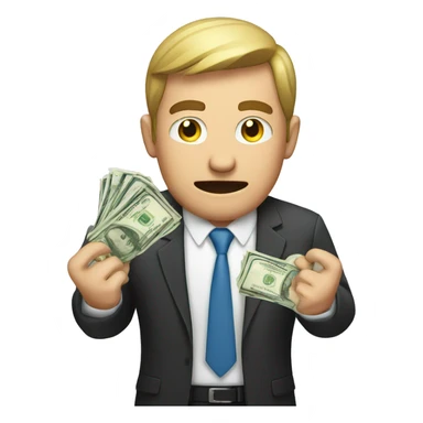 stressed business man holding money sticker