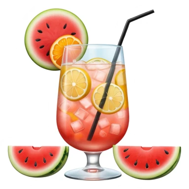 summer cocktail with lemon, watermelon, orange sticker