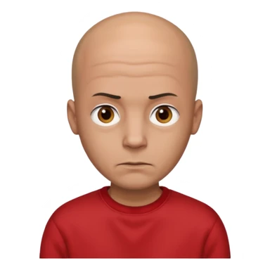 almost bald man, with hair on his head wearing a black sweatshirt and a red t-shirt under the sweatshirt and with brown eyes and a serious look  sticker