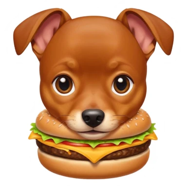 Miniature pinscher dog with white paws eating a giant, juicy hamburger sticker