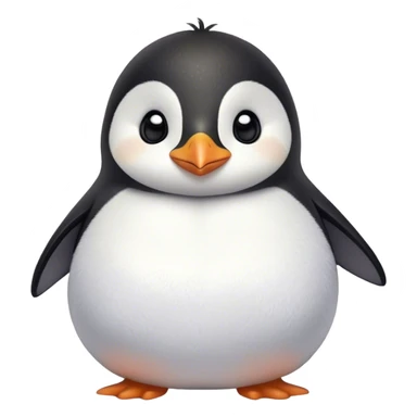 Cinematic chubby penguin, round fluffy body, tiny beak and feet, soft glowing feathers, gentle happy eyes, slightly tilted head, warm and irresistibly cute. sticker