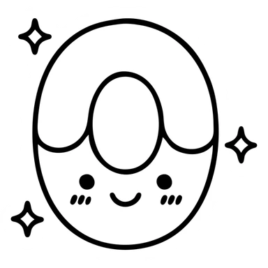 Cute kawaii number 0 shaped like a donut with blushing face, sparkles around it sticker