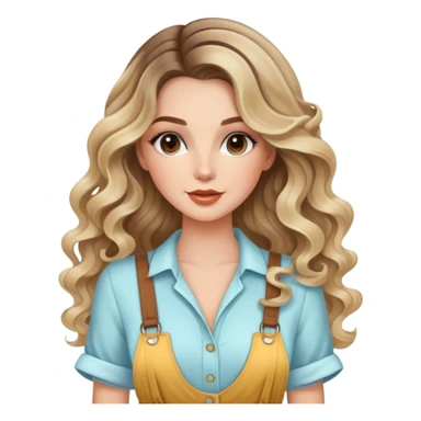 beautiful brunette with blondish balayage white girl with nice curls/defined waves, very long hair, clean girl makeup and nice summer outfit  sticker