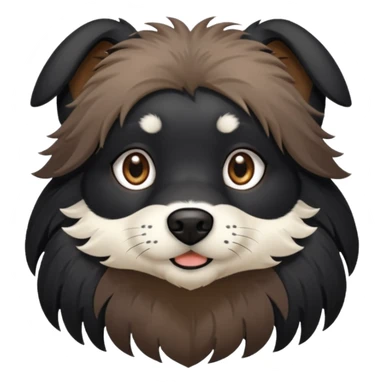 haz un perro negro con las patas y el ozico blancos toques marrones mucho pelo y ojos marrones menos marron sticker