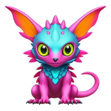 Tropical futuristic lush warm-colored modern colorful neon-colored cyber-Fakémon-Digimon-Trico-creature sticker