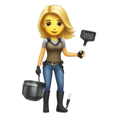 Pretty woman using a metal detector on ground sticker