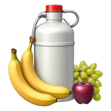 gasoline canister surrounded by a banana, an apple, and grapes, fuel can with fruits arranged around it sticker