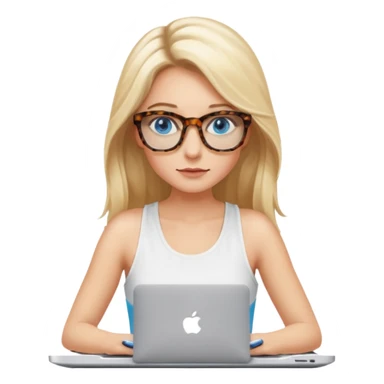 long blonde hair woman blue eyes with tortoise shell print glasses wearing white tank top on mac book  sticker