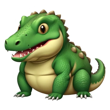 A very chubby, overfed komodo dragon with a round belly, making a hiccup expression with its mouth open slightly sticker
