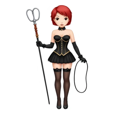 Mistress red short hair long black gloves small skirt black stockings high heels italian girl sexy black corset dominant girl e whip on hand sticker