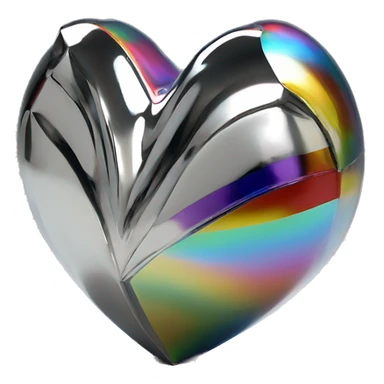 symbolic heart chrome sculpture symbolizing chromatic light with a geometric, faceted design. The heart is standing upright with angular and baroque features. The vibrant rainbow of colors highlights the sharp edges and planes.  sticker
