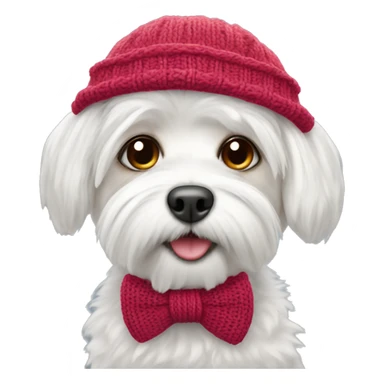 Maltese with bowtie and knitted winter hat sticker
