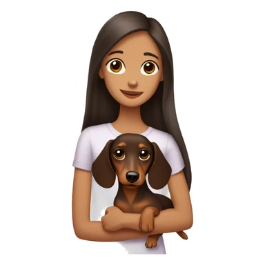 A brown dachshund in the arms of a girl with dark long hair and brown eyes sticker