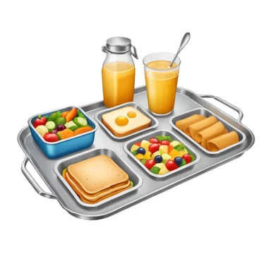multicolored meal tray on canteen table, joyful atmosphere sticker