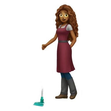 Beautiful burgundy long haired woman mopping the floor sticker