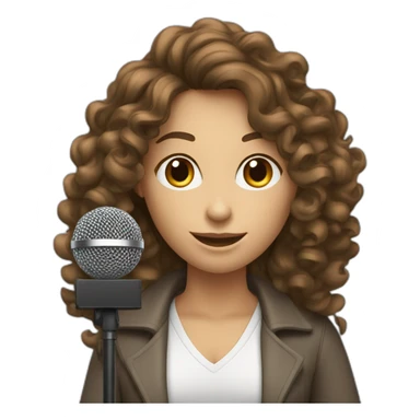 curly dark long hair caucasian woman with podcast microphone sticker