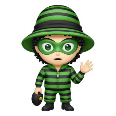 alien with robber mask curly hair and robber outfit hat sticker