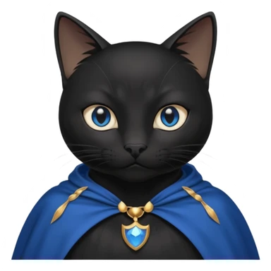 An Anthromorphic all black cat with blue eyes wearing an all black cape sticker