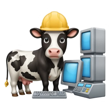 cow with a hard hat looking at several mainframe computers sticker