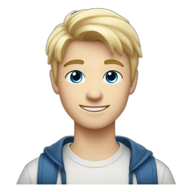 Blonde teen boy with medium short hair, blue eyes, waving hi to the camera sticker