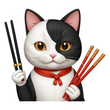 Black and White Cat holding a Chopstick with Kimchi sticker