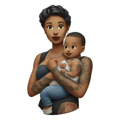 tattooed woman with a baby in her hand sticker