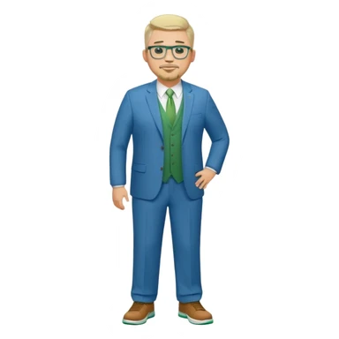 Full Body white male plus size wearing glasses with a goatee with light blonde and gray very short hair happy basketball head Coach in blue and green suit sticker