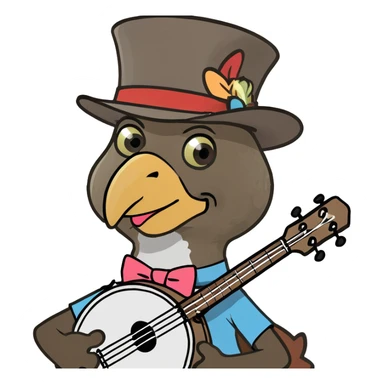 turkey with a cute outfit and little top hat with banjo sticker