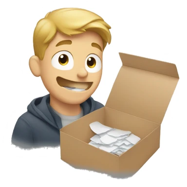 white guy peeling stickers off box sticker