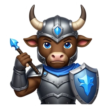 bull with blue eyes in dark armor playing games as streamer sticker