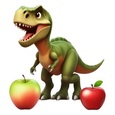 Dinosaur beside Apple sticker