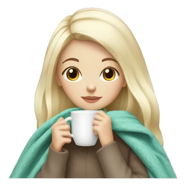 White blonde Girl drinking tea with blanket on sticker