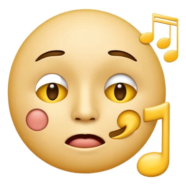 yellow circle face emoji whistling with music notes coming out its mouth and side-eyeing sticker