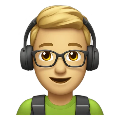 it employee with computer desck and heafphones sticker