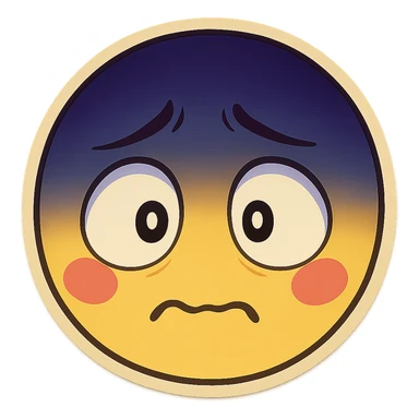 Make the shadow on the upper half much more dramatic and intense, with deep dark blue and purple tones in anime style. Make the face look even more depressed, paranoid, and shadowy, with a trembling frown and wide blank eyes. Keep it minimal, colorful, and emoji-like, no realism or horror. sticker