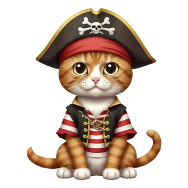 cat full body sitting dressed as a pirate with one eye patch sticker