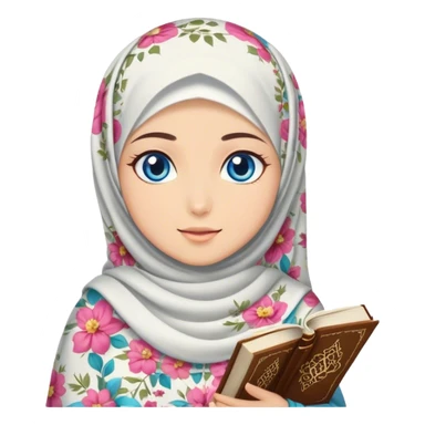 Turkish beautiful finish Konya girl blue eyes with hijab and floral dress have Quran  sticker