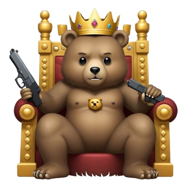 Bear sitting on a throne with a Glock in his hand sticker