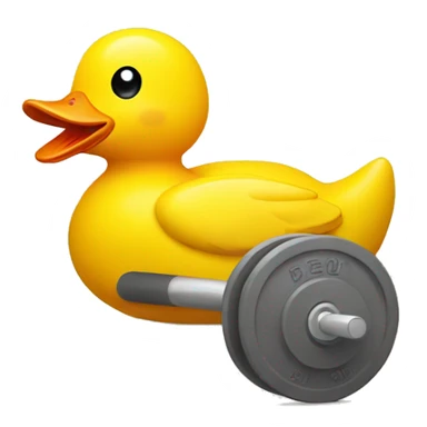a sitting rubber duck lifting weights, side view sticker