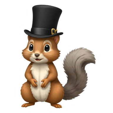 Squirrel (All of its fur gray colored), with a completely black tophat sticker