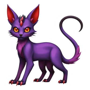 Black horned vampiric edgy demon-Noivern-Noibat-Purloin-Torracat-Lykoi-Caracal-cat-Fakemon-fusion-hybrid-creature with violet and red scale markings sticker