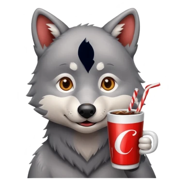 cute wolf drinking a cup of cola sticker